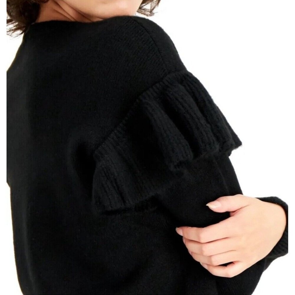 INC Womens Black Ruffled Top Long Sleeve Crew Neck Sweater Extra Small XS - Picture 2 of 8